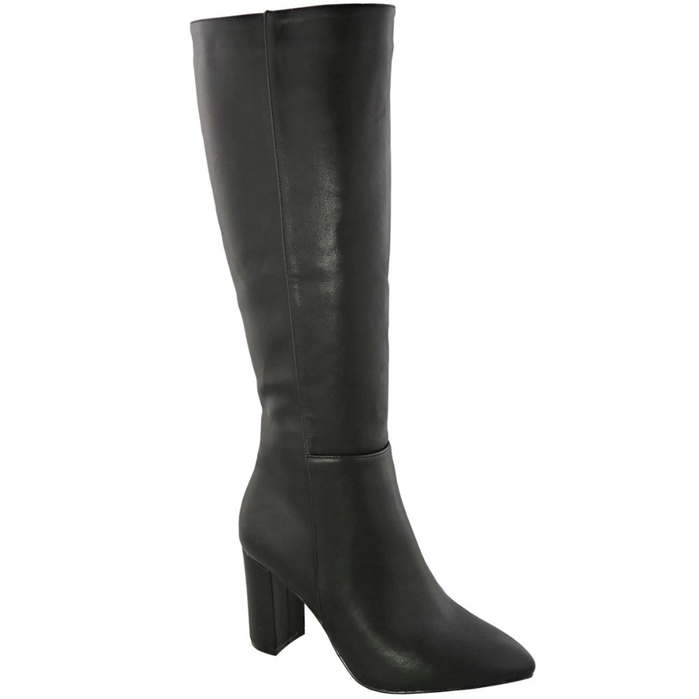 Restocked New Black Point Toe Knee High Chunky Heel Boots - Picture 2 of 4